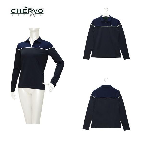 シェルボ CHERVO レディース 秋冬 保温 断熱 裏起毛 ストレッチ ハーフジップ長袖シャツ サイズ40 032-27012-ch