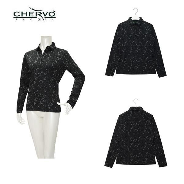 シェルボ CHERVO レディース 秋冬 スノーレオパード柄 保温 断熱 裏起毛 ストレッチ長袖ポロシャツ 032 27912 ch