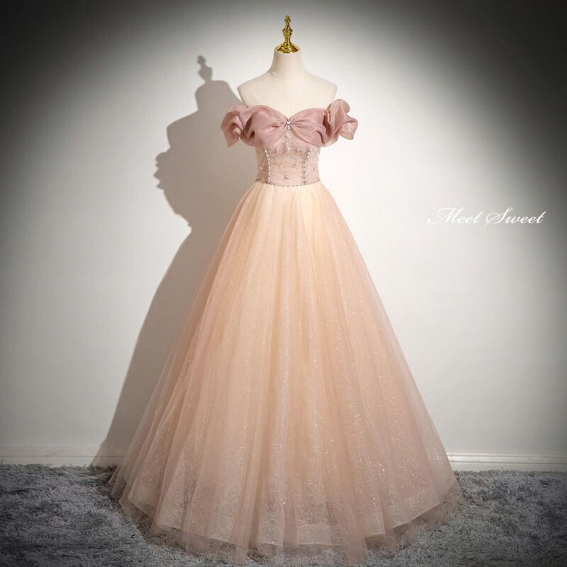 ドレス プリンセスライン ピンク オフショルダー ロングドレス ウェディングドレス 結婚式 二次会 花嫁 前撮り 演奏会 発表会 ステージ衣装 ウエディングドレス パーティードレス ブライダル