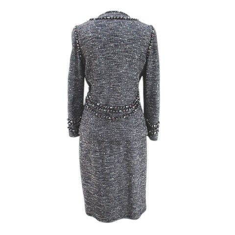 シャネル CHANEL M 6873 セットアップ スーツ ツイード ジャケット 膝丈 タイトスカート スカート CCマーク ココマーク 36 紺系 ネイビー フランス製 裏地