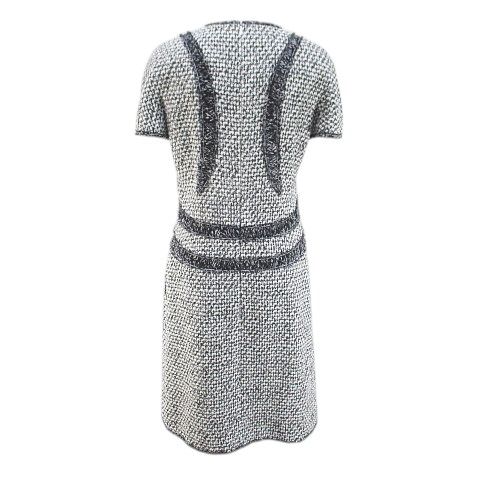 シャネル CHANEL M 8931 半袖 膝丈 フ ワンピース ツイード 絹 シルク CCマーク ココマーク 38 灰系 グレー フランス製 裏地