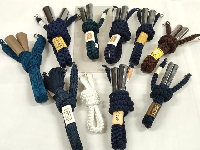 平和屋着物男性　和装小物　羽織紐まとめて10点　手組　紺　白　青系　茶　高麗納戸色　逸品　未使用　DAAV8356zzz