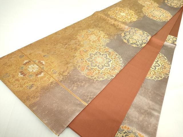 平和屋着物▽六通柄袋帯 正倉院花文 金糸 引箔 正絹 逸品 DAAY9550az
