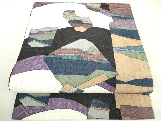 平和屋着物▽博多織 鵬翔 全通柄袋帯 ふくれ織 壁画文 正絹 逸品