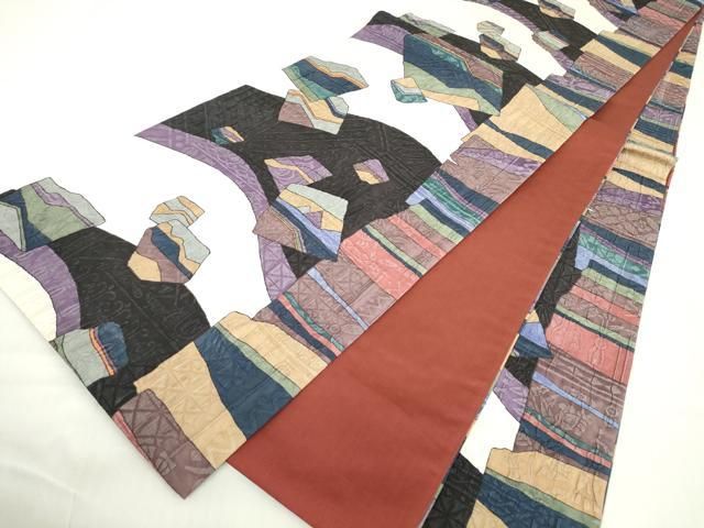 平和屋着物▽博多織 鵬翔 全通柄袋帯 ふくれ織 壁画文 正絹 逸品