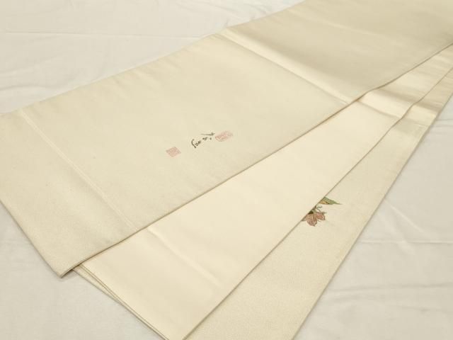 平和屋着物▽螺鈿作家 甲斐泰造 太鼓柄袋帯 螺鈿 すみれ 金糸 正絹