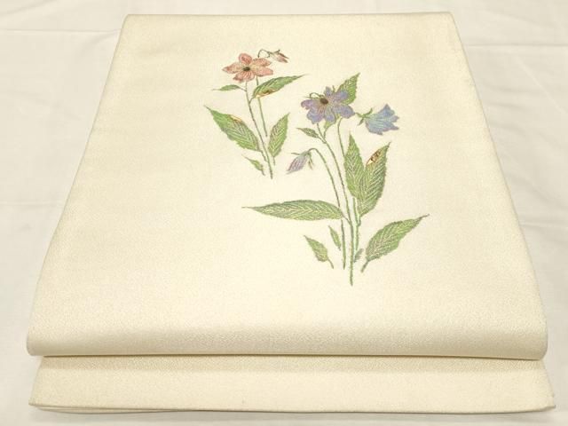 専用帯2635 ●螺鈿作家 甲斐泰造 螺鈿 刺繍 高級 正絹 袋帯 宝尽くし 平和屋着物▽螺鈿作家 甲斐泰造 太鼓柄袋帯 螺鈿 すみれ 金糸 正絹