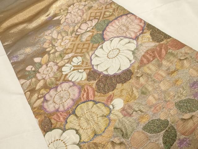 平和屋着物▽六通柄袋帯 ふくれ織 辻が花 金銀糸 正絹 逸品 CABA8943dy