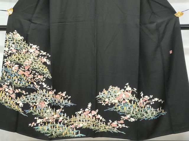 平和屋着物□豪華黒留袖 友禅 作家物 吉祥花文 正絹 逸品 CABA7901fb