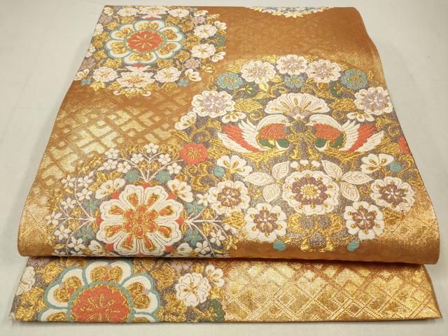 平和屋着物◎六通柄袋帯 花鳥文 引箔 正絹 逸品 DAAX0949jm 平和屋