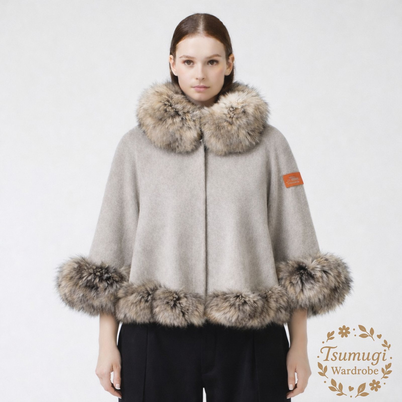 BALMAIN バルマン ピュアカシミヤ100% フォックスファー ポンチョ