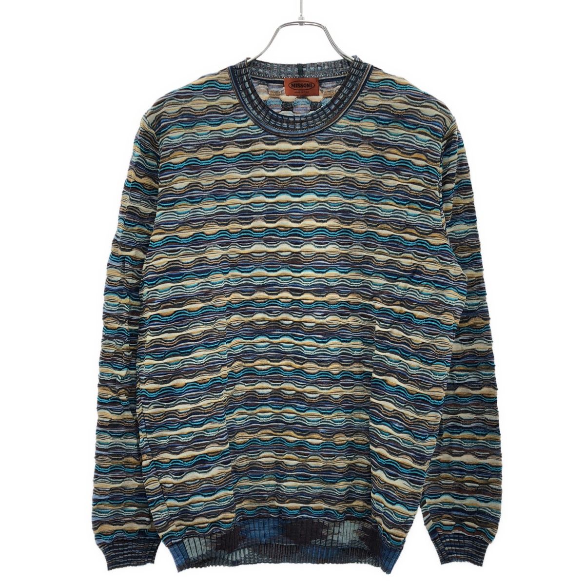 低価，大人気 MISSONI ミッソーニ クージーデザインニットセーター  ブルー系×マルチカラー 50 ニット・セーター