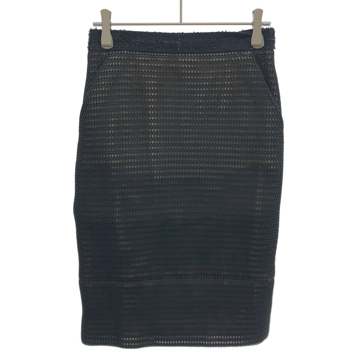 CHANEL シャネル ウエストツイードメッシュタイトスカート ブラック 34