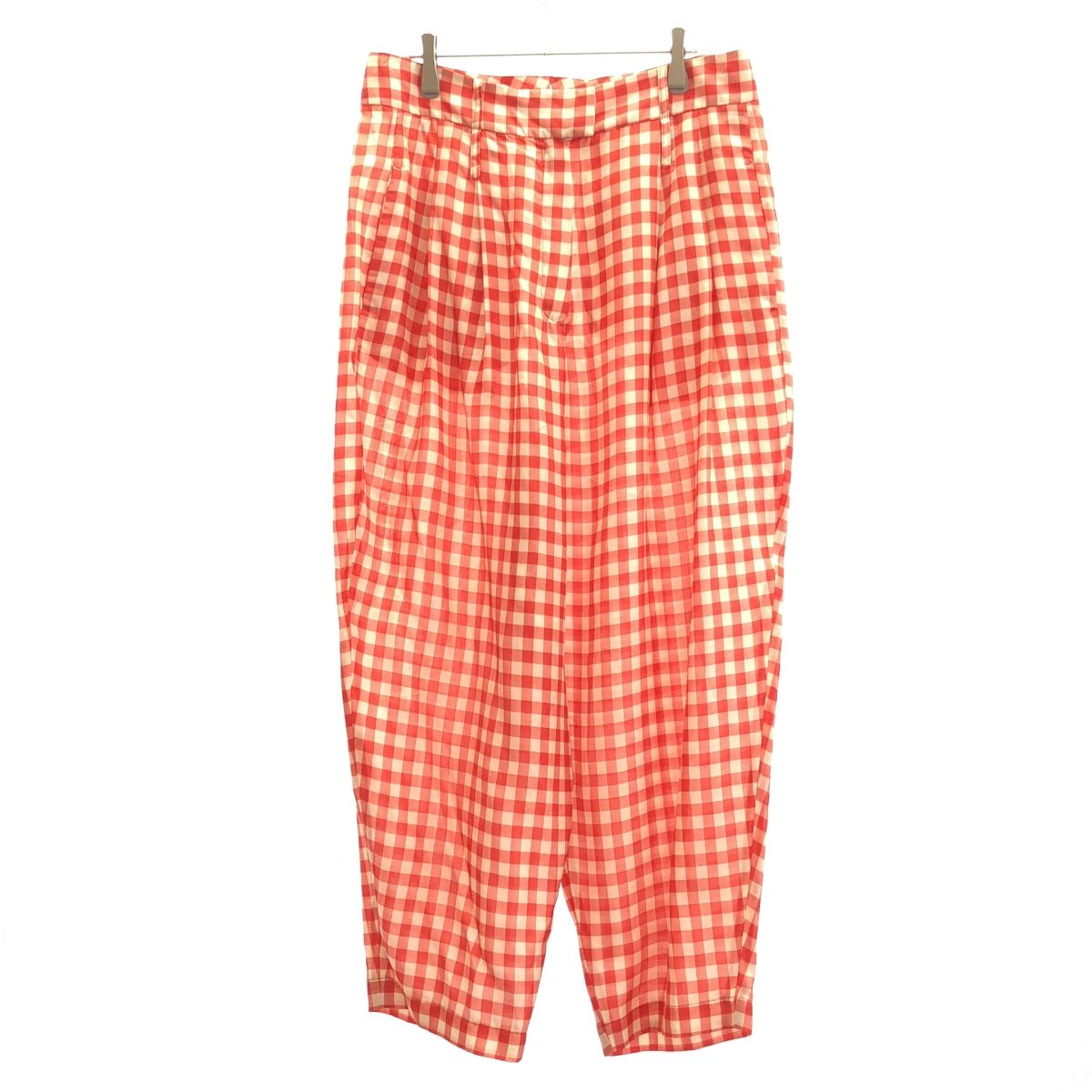 Jejia ジェジア 22 SS チェックシルクパンツ レッド 44
