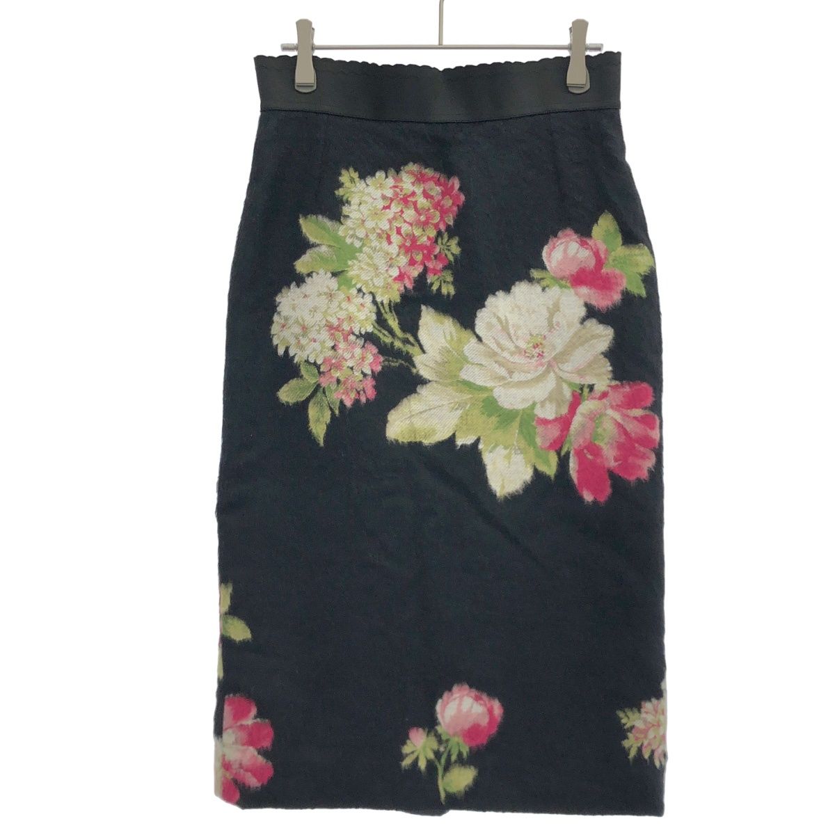 DOLCE&GABBANA ジャガード 花柄 スカート ブラック系 40 DOLCE&GABBANA ドルチェ＆ガッバーナ フラワージャガードシャギー
