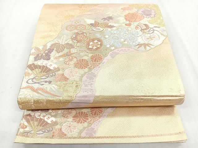 平和屋着物◎六通柄袋帯 唐織 道長飛鶴花文 金銀糸 正絹 逸品