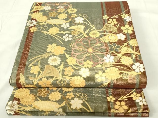 平和屋着物◎六通柄袋帯 吉祥花文 菊 金銀糸 正絹 逸品 DAAZ9206qp