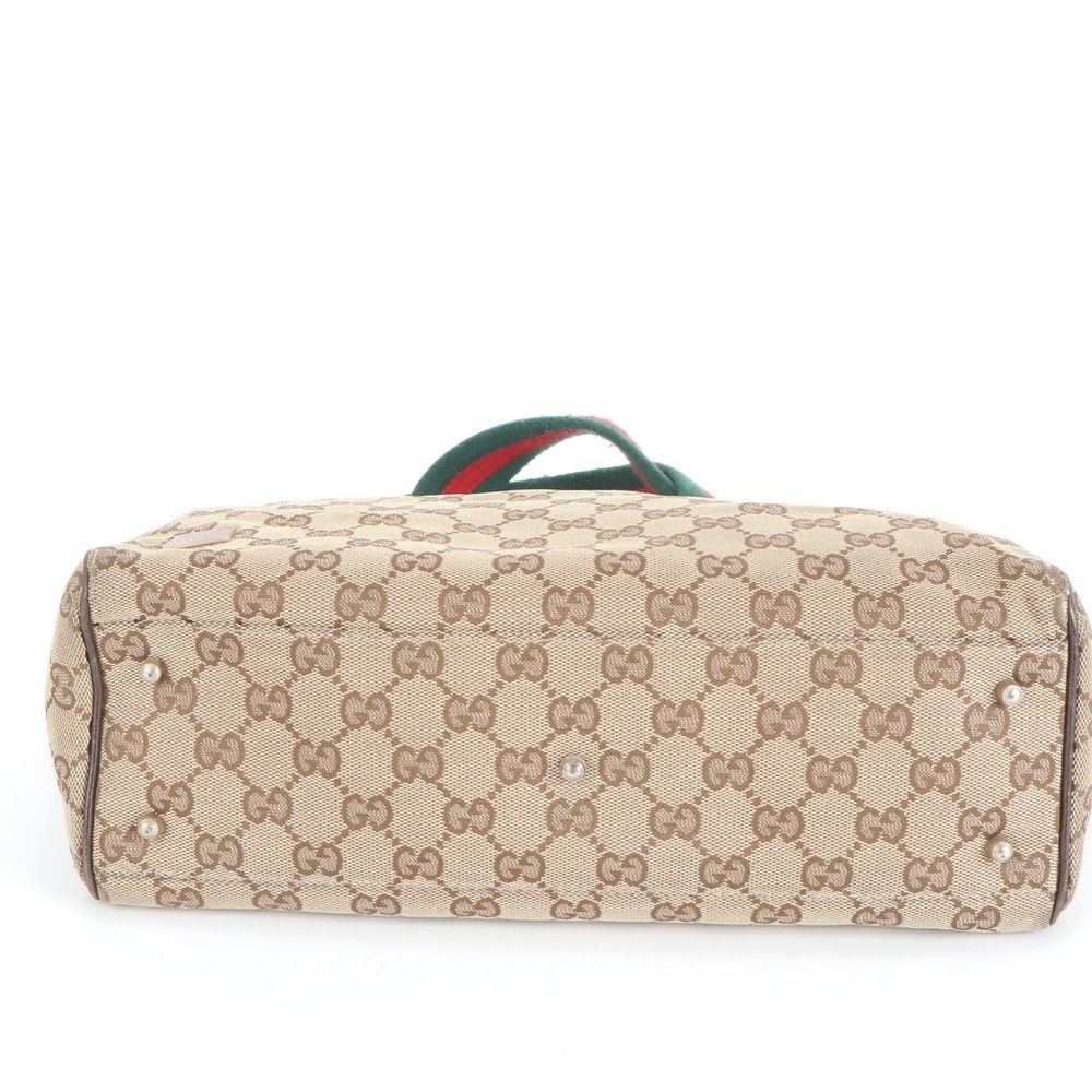 美品 グッチ GG キャンバス シェリー ライン 145810 レザー トート