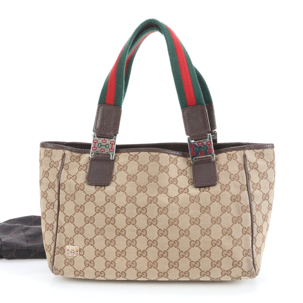 美品 グッチ GG キャンバス シェリー ライン 145810 レザー トート