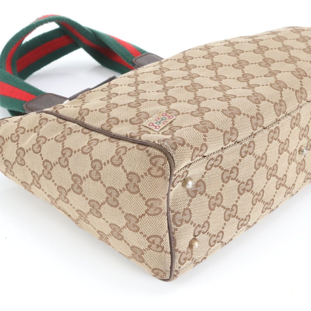 美品 グッチ GG キャンバス シェリー ライン 145810 レザー トート