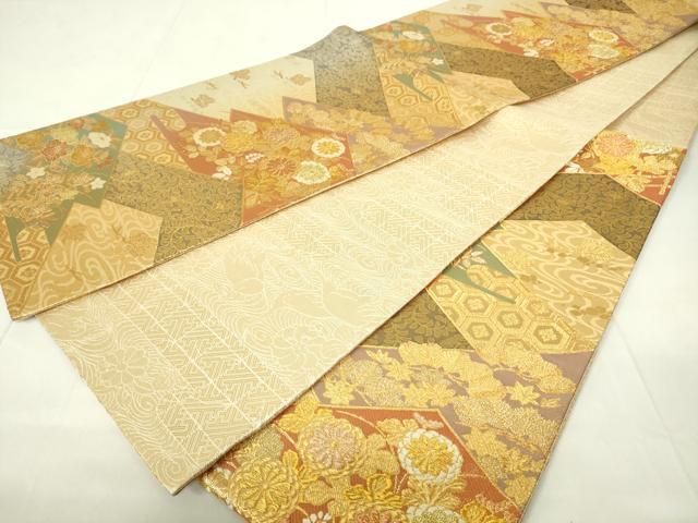 平和屋着物◎佐賀錦 両面 六通柄袋帯 松皮菱花文 金糸 正絹 逸品