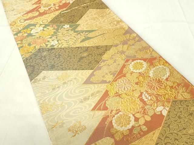 平和屋着物◎佐賀錦 両面 六通柄袋帯 松皮菱花文 金糸 正絹 逸品