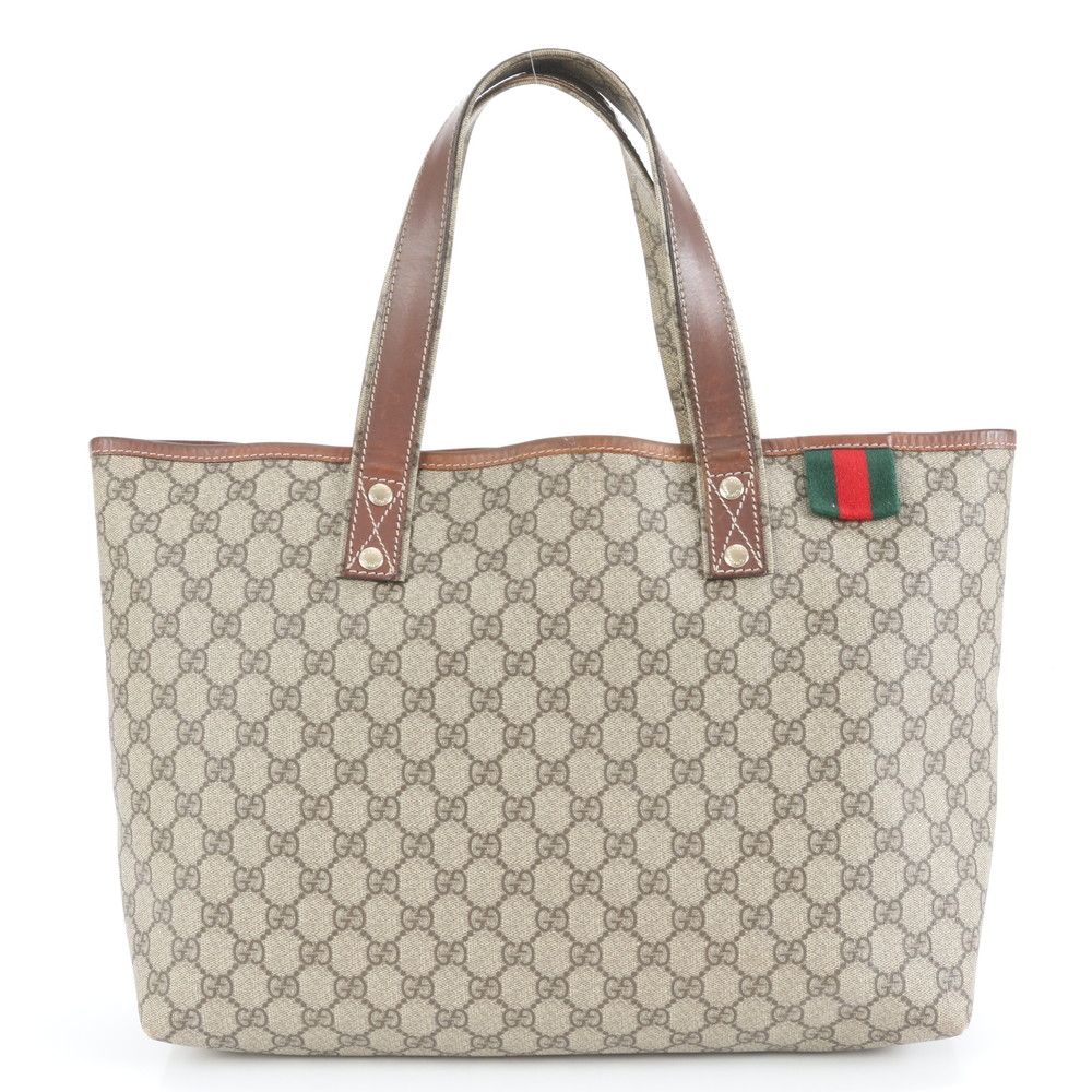 美品 グッチ GG スプリーム シェリー ライン 211134 レザー トート