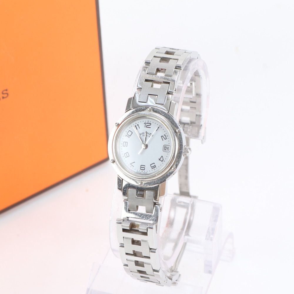 美品 エルメス クリッパー デイト クォーツ シルバー 腕時計 ウォッチ