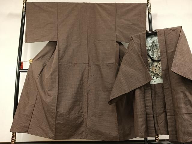 平和屋着物○男性 本場大島紬 アンサンブル 格子 正絹 逸品 AABE5574fy