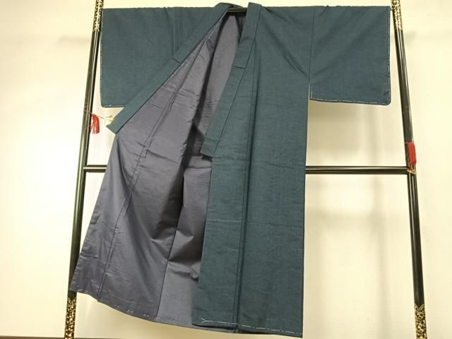 平和屋着物 男性 紬 アンサンブル 紺鼠色 正絹 fy