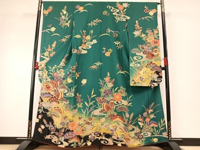 平和屋着物 豪華振袖 型染め 花鳥文 暈し染め 正絹 fy