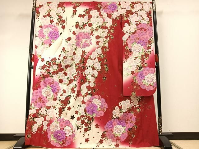 平和屋着物 豪華振袖 草花文 暈し染め 金糸 正絹 fy