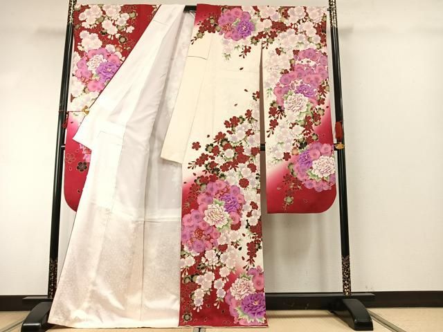 平和屋着物 豪華振袖 草花文 暈し染め 金糸 正絹 fy