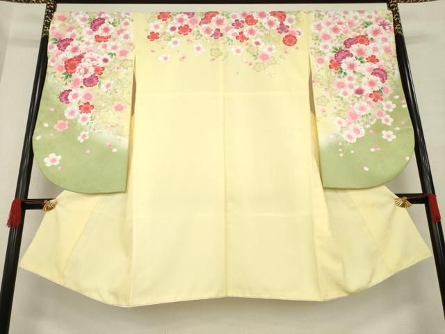 平和屋着物●小振袖　二尺袖　花蝶文　洗える着物　AABB3226ck 平和屋着物○小振袖 二尺袖 花蝶文 暈し染め 金銀彩 洗える着物