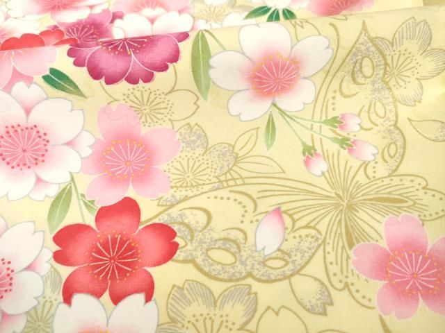 平和屋着物○小振袖 二尺袖 花蝶文 暈し染め 金銀彩 洗える着物