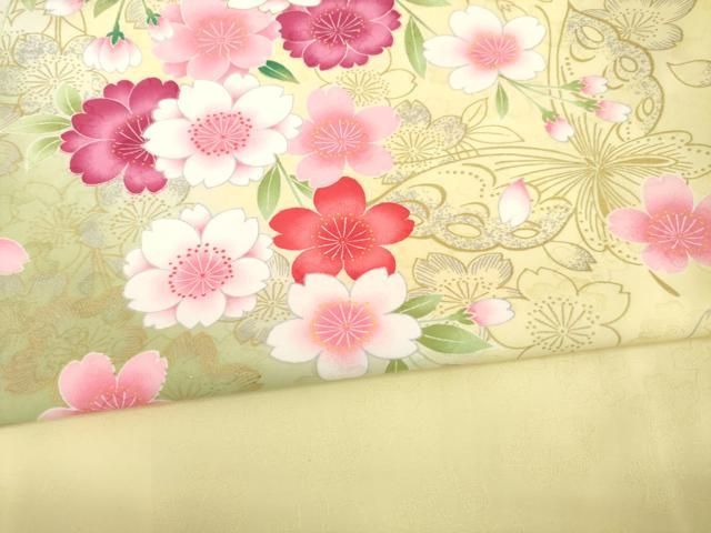 平和屋着物○小振袖 二尺袖 花蝶文 暈し染め 金銀彩 洗える着物