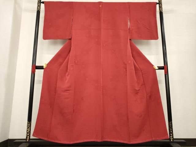 平和屋着物 上質な色無地 花蔦草地紋 赤紅色 正絹 ck