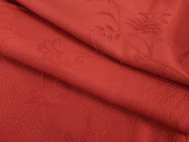 平和屋着物 上質な色無地 花蔦草地紋 赤紅色 正絹 ck