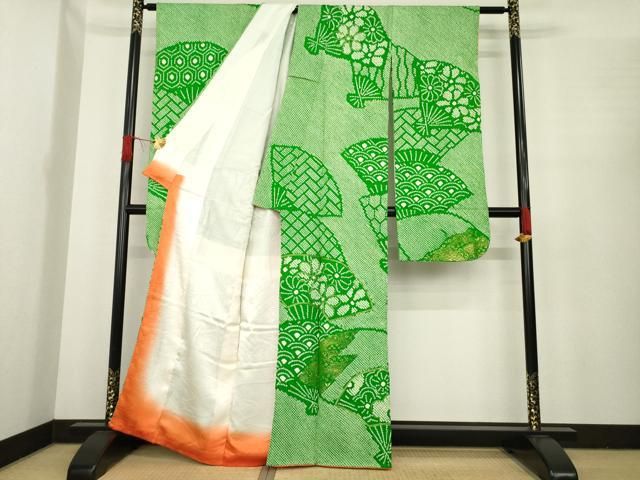 平和屋着物 豪華振袖 総絞り 駒刺繍 扇面花文 金彩 正絹 ck