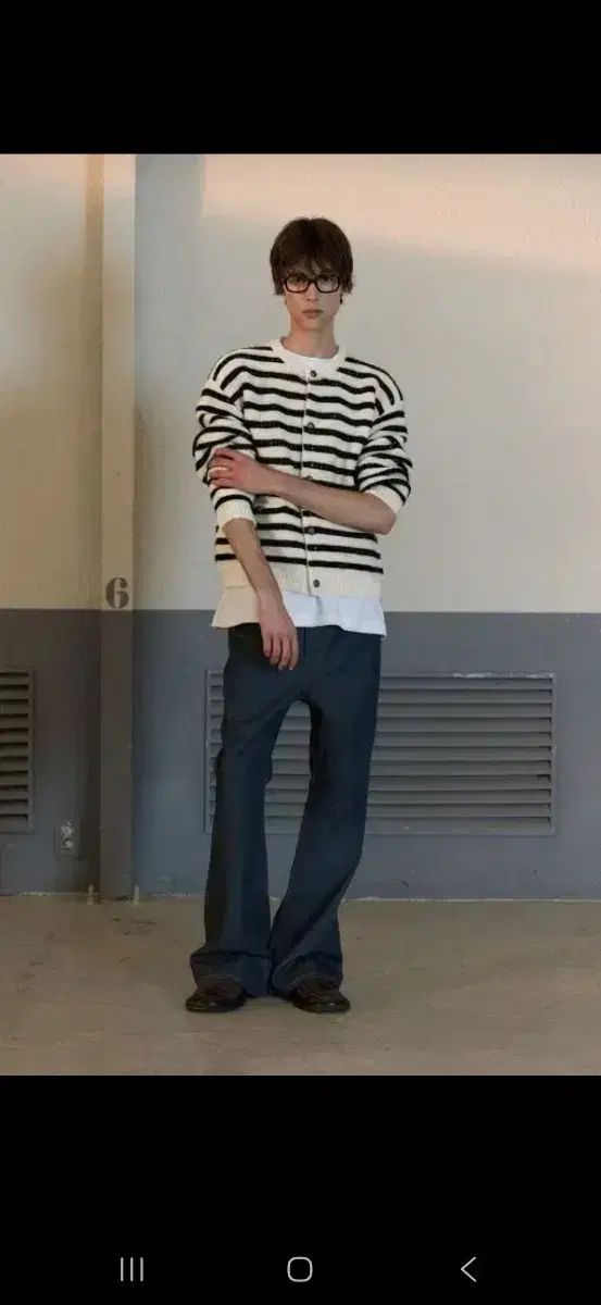 STUOFFICE ラウンド ネック ストライプ カーディガン アイボリー