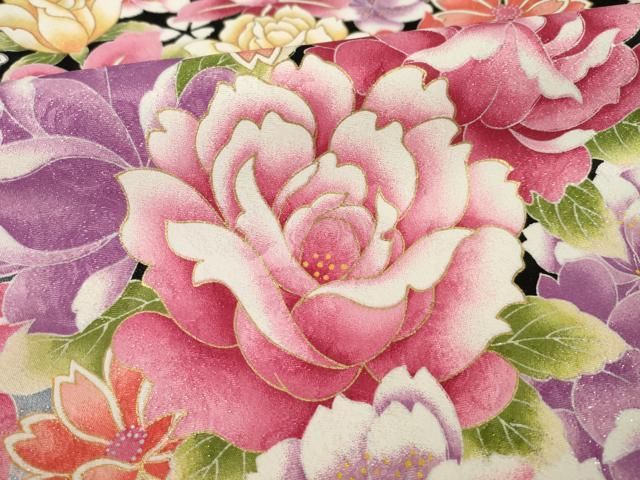 平和屋着物●小振袖　二尺袖　舞花間道　暈し染め　洗える着物　AABB3211ck 平和屋着物○小振袖 二尺袖 舞花文 暈し染め 金彩 銀通し地 洗える着物