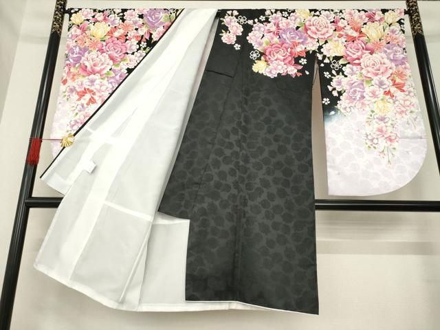 平和屋着物○小振袖 二尺袖 舞花文 暈し染め 金彩 銀通し地 洗える着物