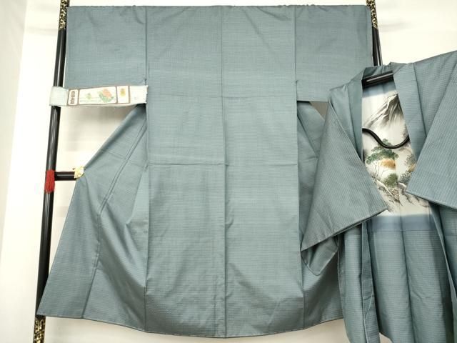 平和屋着物 男性 青海大島 紬 アンサンブル 格子 証紙付き 正絹 ck