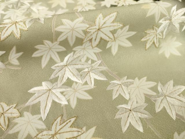 平和屋着物○訪問着 刺繍 枝葉文 楓 暈し染め 黒地 金糸 正絹 逸品