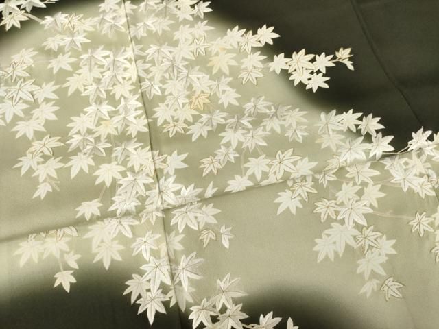 平和屋着物○訪問着 刺繍 枝葉文 楓 暈し染め 黒地 金糸 正絹 逸品