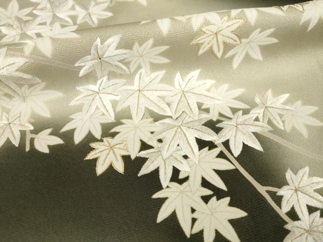 平和屋着物○訪問着 刺繍 枝葉文 楓 暈し染め 黒地 金糸 正絹 逸品