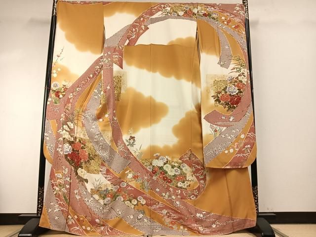 平和屋着物 豪華振袖 熨斗花鳥文 金銀彩 正絹 fy