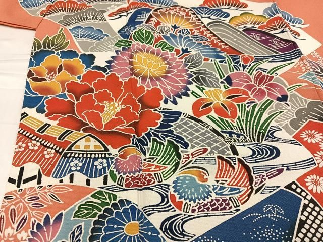 平和屋着物○紅型 振袖 地紙鴛鴦草花文 正絹 逸品 AABE8101ph - メルカリ