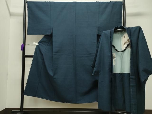 平和屋着物 男性 紬 アンサンブル 網代織り 霞文 褐返色 正絹 gh