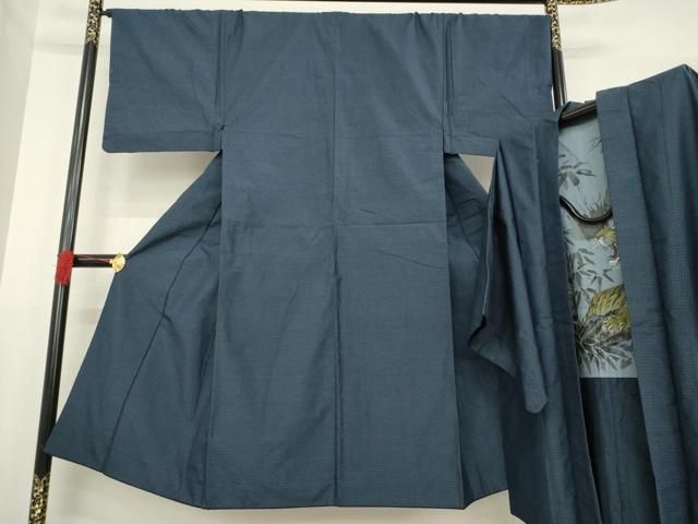 平和屋着物 男性 紬 アンサンブル 変わり格子 正絹 ck